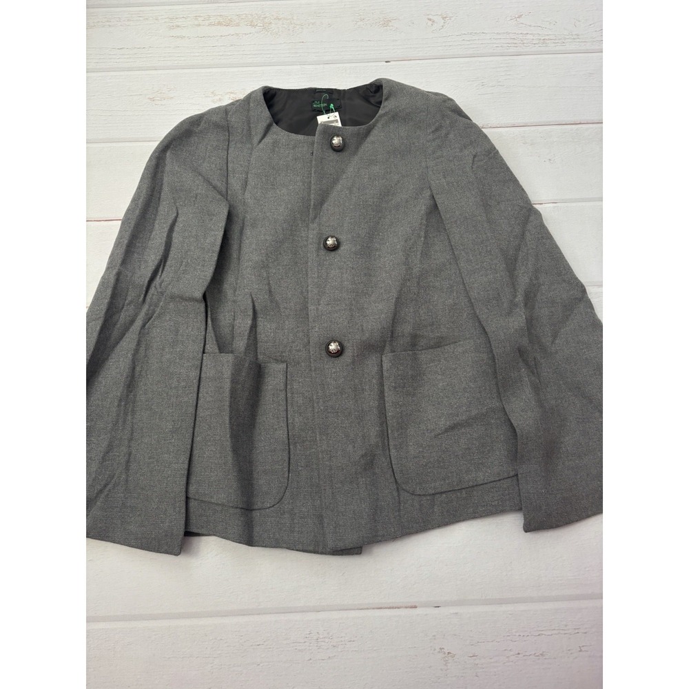 Stile Benetton Tweed Grey Wool‎ Blend Coat Cape Jacket, Size 4
